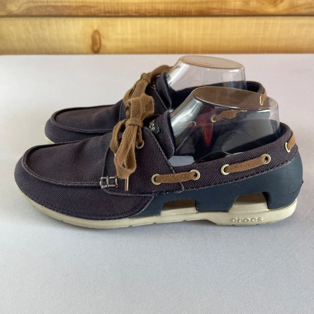 Crocs Beach Line Lace Up Boat Loafers Shoes‎ Mens 8 Comfort Lace Up Navy Blue